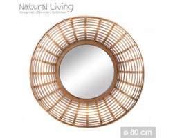 “NATURAL LIVING” SPIEGEL ROSA VAN BAMBOE EN NATUURLIJK ROTAN D80CM X H7CM