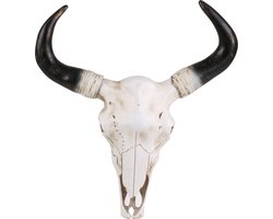 Natural Living Stieren/koeien schedel met hoorns wanddecoratie - wit/zwart - kunststof - 37 x 40 x 9 cm