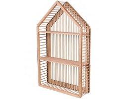 Natural Living Wandplank/wandrek huis - naturel - Boho stijl - 2 plankjes - 42 x 12 x 66