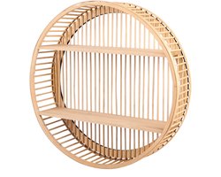 Natural Living Wandplank/wandrek Ibiza - naturel - Boho stijl - 2 plankjes - rond - D50 x 12 cm