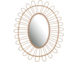 Natural Living Wandspiegel - Boho/ibiza stijl - bloemdesign - rotan - lichtbruin - ovaal - 52 x 60 cm