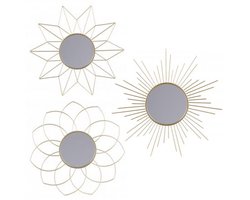 Natural Living Wandspiegel set Sunflower - goud - 3-delig - metaal - rond - 3x D25cm