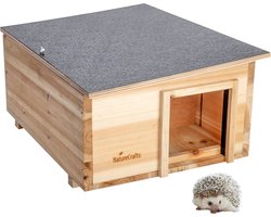 NatureCrafts Egelhuis - Waterdichte 1.5cm Stevige Wanden met Transparante Beits - Op Pootjes tegen Grondvocht - Ventilatie & Verstelbaar Labyrint Winterhuis - 45x34x20cm - Premium Egelhuisje - FSC 100%