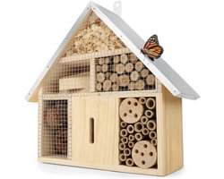 NatureCrafts Insectenhotel - Natuurlijk & Weerbestendig, Insectenhuis van Natuurlijk Hout voor Bijen, Wilde Bijen, Lieveheersbeestjes & Vlinders, Bijenhotel & Nestelkast voor Ophangen - 29.5 x 9 x 28 cm