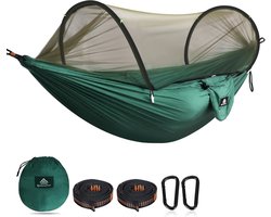 NATUREFUN Ultralight Travel Camping Hammock Pop Up Bug Net Hammock 300kg Load Capacity, Breathable, Quick Dry Parachute Nylon 2 Premium Carabiner Hooks, 2 Tree Slings Included Outdoor Backpacking