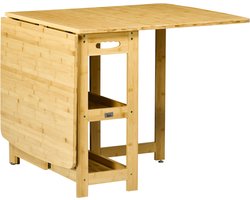 Naturel Houten Eettafel 149,5 x 80 x 73,5 cm, Uitklapbare Eettafel voor 6 Personen, Uitschuifbaar en Ruimtebesparend Design, 2 Opbergplanken, Verstelbare Voeten, Moderne Keukentafel voor Eetkamer en Woonkamer, Max. 150 kg