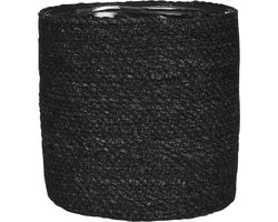 Naturel zwart rotan planten/bloemen pot mand van gedraaid jute/riet/zeegras H12 en D12 cm - Met plastic binnenkant