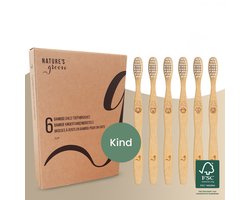 Nature's Groove® Bamboe Kindertandenborstels - Set van 6 - Handtandenborstel - Houten Tandenborstel - Baby - Handmatig