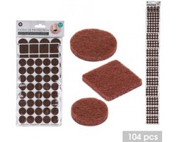 Naturn Living™ Anti kras vilt hout look vloerbescherming zelfklevend voor meubels - 104 stuks | Stoelpoot beschermers | Stoelpoot viltjes | Bruin