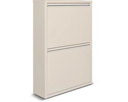 Naturn Living Metalen Schoenenkast 2-Deurs - 50 x 15 x 71,5 cm - Ruimtebesparend en Stijlvol Schoenenrek - Moderne Schoenenkasten - Schoenen Opbergen - Wandmontage - Schoenenrek en Opbergsysteem - Schoenenkast - Mat Wit