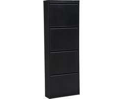 NATURN LIVING Metalen Schoenenkast 4-deurs - 50 x 15 x 141 cm - Schoenenrek - Stijlvolle Opbergoplossing - Interieur - Schoenen Opbergsysteem - Ruimtebesparend - Opbergbox - Schoenen Kast Organizer - Mat Zwart