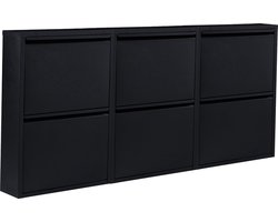Naturn Living Metalen schoenenkast 6 - deurs - set van 3 | 166,5 x 17 x 75 cm | Functionele en compacte schoenenkast voor het stijlvol opbergen van jouw schoenen verzameling | Schoenenrek | Mat zwart