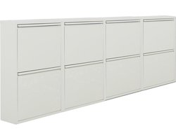 Naturn Living Metalen schoenenkast 8 - deurs - set van 4 | 222 x 17 x 75 cm | Functionele en compacte schoenenkast voor het stijlvol opbergen van jouw schoenen verzameling | Schoenenrek | Mat wit