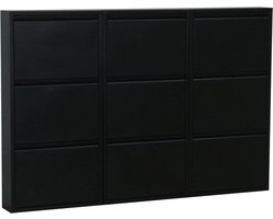 Naturn Living Metalen Schoenenkast met 9 vakken - 166,5 x 17 x 108 cm - Schoenenrek - Wandmontage Schoenenopslag - Compacte Schoenenorganizer - Schoenenkast met vakken - Mat Zwart