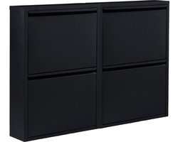 Naturn Living Metalen schoenenkast zwart 4 vakken - set van 2 schoenenkasten | Functionele schoenen opbergkast | Schoenenrek | schoenenkast mat zwart