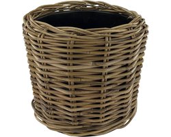 NATURN LIVING Rotan Drypot - ø 34 x 30 cm - Duurzame Plantenbak met Gerecyclede Waterdichte Kunststof Binnenkant - Bloempotten voor Binnen - Plantenmanden - Plantenhouder - Mand voor Planten - Grijs