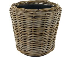 NATURN LIVING Rotan Plantenmand Drypot - ø 42 x 44 cm - Duurzame Bloempot met Waterdichte Binnenpot - Grijze Mand voor Binnenplanten - Bloempotten voor Binnen - Planten mand - Bloempot - Grijs