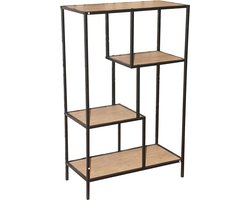 NATURN LIVING Smalle Bibliotheekkast met 4 Houten Planken - Boekenkast - Opbergkast - Ruimtebesparende Kast - Decoratieve Open Kast - Metalen Kast Frame - Bruin