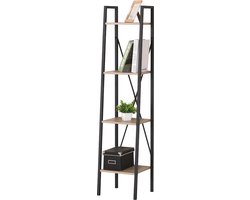NATURN LIVING Smalle Etagere Kast 4 Planken - Opbergkast Open - Boekenkast met 4 Lagen - Landelijke Stellingkast - Ruimte Besparend - Kast - Opbergkasten - Mat Zwart