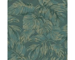 Natuur behang Profhome 393401-GU vliesbehang licht gestructureerd met bloemmotief en metalen accenten groen goud 5,33 m2