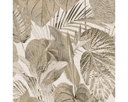 Natuur behang Profhome 393551-GU vliesbehang hardvinyl warmdruk in reliëf licht gestructureerd met bloemmotief en metalen accenten beige crèmewit goud taupe 5,33 m2