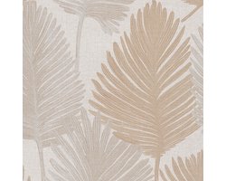 Natuur behang Profhome 786731-GU vliesbehang hardvinyl warmdruk in reliëf gestructureerd met bloemmotief en metalen accenten crème goud parelmoer-grijs zilver 5,33 m2