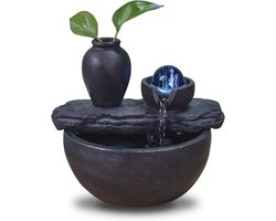 Natuurfontein voor binnen met vaas en kleurrijk ledlicht – Authentieke woondecoratie en cadeau-idee voor elke gelegenheid