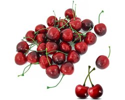 Natuurgetrouwe kunstkersen - decoratie - set van 40 - rood-zwart - schuim