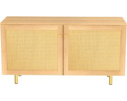 Natuurkleur MDF Rotan Tweedeurs Opbergkast 120x40x63cm Voor Eetkamer Woonkamer Hal