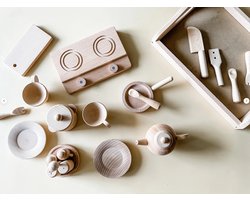 Natuurlijk Houten Speelgoed Keuken Set - 24 Delig Accessoires Houten Keuken Set – Houten Speelgoed – Duurzaam Speelgoed Fornuis Set – Natuurlijk Houten Keuken Set - WoodyDoody
