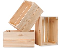 Natuurlijk Houten Vintage Kisten Set van 3 - Multifunctionele Opbergdozen en Decoratie voor Huis en Tuin - 30x20x15 cm
