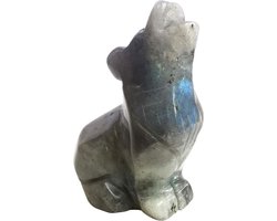 Natuurlijk maansteen, wolf, kristal, figuur, met de hand gesneden steen bewaker dier beelden voor thuis decor 6,3 cm