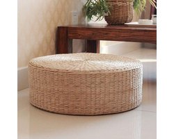 Natuurlijk stro, vloerkussen, boho, rotan zitkussen, tatami handgeweven vloerkussen, zitkussen, poef, vloermat voor yoga, woonkamer, slaapkamer, balkon, zen, patio, 40 x 40 x 10 cm