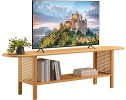 natuurlijk TV-tafel 140 cm - Rotan & bamboe design - Smalle TV-standaard voor woonkamer