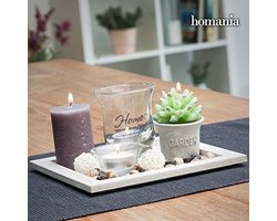 Natuurlijk vierkant houten bord met kaarshouder en decoratieve stenen