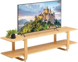 Natuurlijke bamboe TV-meubel - 140cm breed - 2-laags entertainmentcentrum voor woonkamer/slaapkamer