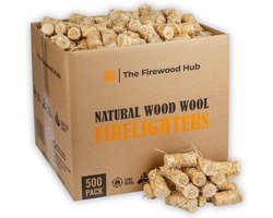 Natuurlijke Houtwol Vuuraanstekers - 500 Stuks, Lange Brandtijd tot 10 Minuten voor Houtkachels, Barbecues, Open Haarden en Kampvuren