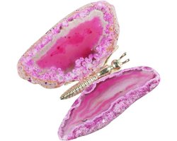 Natuurlijke kristallen steen vlindervormig kwarts ornament voor huisdecoratie, agaat ruw kristal vlinder helende steen voor Reiki Meditatie Feng Shui (roze)