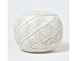 Natuurlijke macramé poef 40 cm hoog - Gehaakte voetenbank van 100% katoen