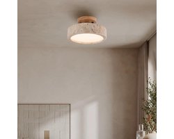 Natuurlijke Plafondlamp - Travertijn Verlichting - Sfeervol Huis - Handgepolijst Steen - 20x10 cm - Geel