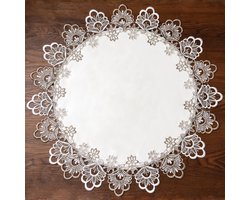 Natuurlijke-Ronde-Doily - Kant - Jacquard - Placemat - Gehaakt - Theeset - Tafeldecoratie - Thuis - Dressoir - Eettafel - 58 cm - Neutrale - Aardetinten