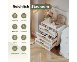 Natuurlijke rotan commode met 3 laden – Opbergkast voor slaapkamer, woonkamer, hal of entree, wit