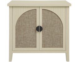 Natuurlijke rotan opbergkast met twee deuren, gebogen rotan zijkast, zijkast, geschikt voor woonkamer, hal, eetkamer en keuken