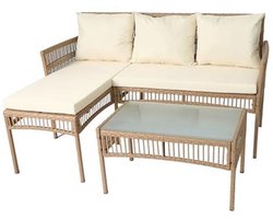 Natuurlijke Rotan Rieten Touw Hoek L-vormige Sofa Kussens Tuinset Salontafel