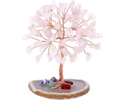 Natuurlijke Roze Steen Geldboom, 9-10cm Healing Kristallen voor Thuis en Kantoor, Decoratieve Sculptuur en Cadeau Ornamenten