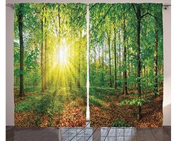 Natuurlijke rustieke gordijnen voor slaapkamer en woonkamer - Avondweide groen en bruin - 280 x 245 cm