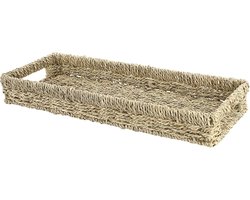 Natuurlijke zeegras rieten mand met handvatten, handgemaakte opbergmand, decoratieve tray voor keuken, badkamer en slaapkamer, 43 x 16,5 x 5 cm, duurzaam en stijlvol interieuraccessoire