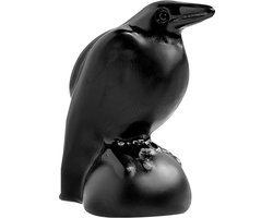 Natuursteen sculptuur van zwarte kraai - decoratief beeldje van obsidiaan voor eettafel en slaapkamer .