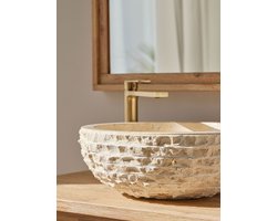 Natuursteen waskom rond beige 40×40×15 cm – Almaris
