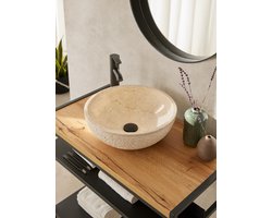 Natuursteen waskom rond beige 40×40×15 cm – Noventa